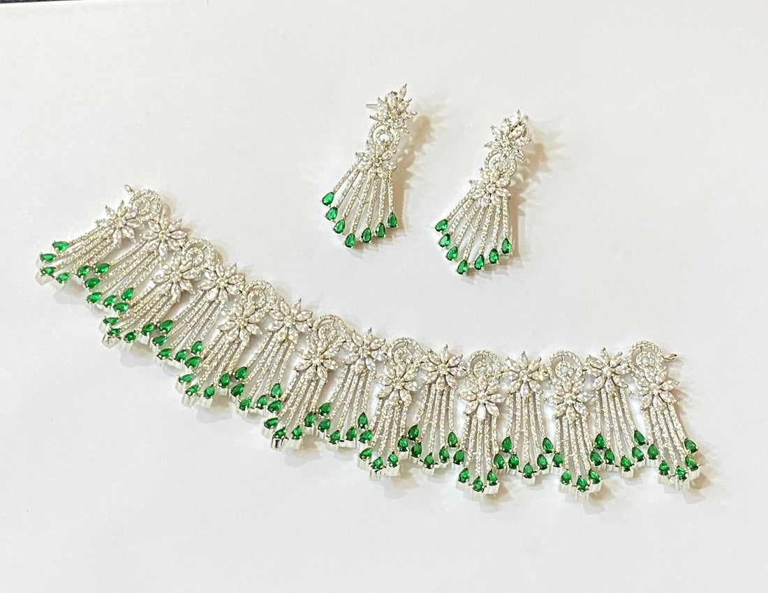 Emerald Aventurine Choker Necklace Set |Indian Bridal Wedding Jewelry | Traditional South Indian Necklace | Ethnic Jewelry Set |Gift for Her — 3
