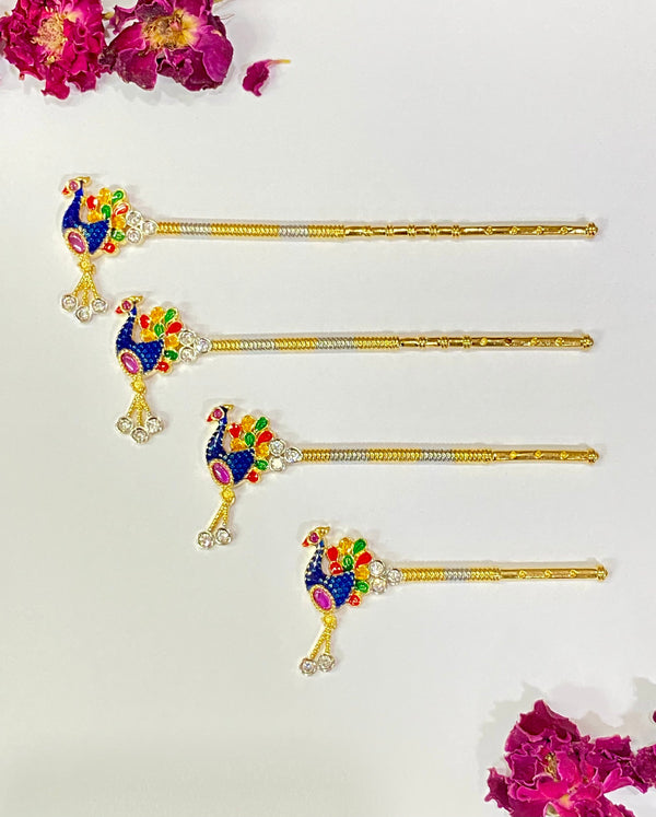 Handmade Krishna Flute: 22k Gold Plated Bansuri with CZ Peacock