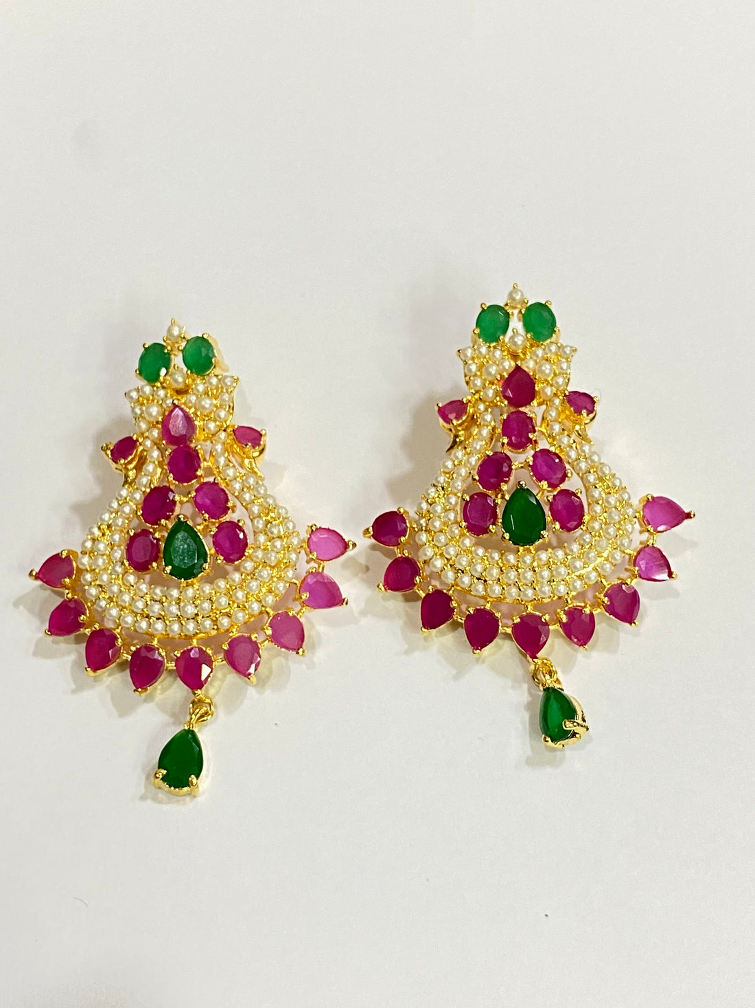 Gold Plated Ruby Emerald Pearl Necklace Set | South Indian Bridal Jewelry — 3