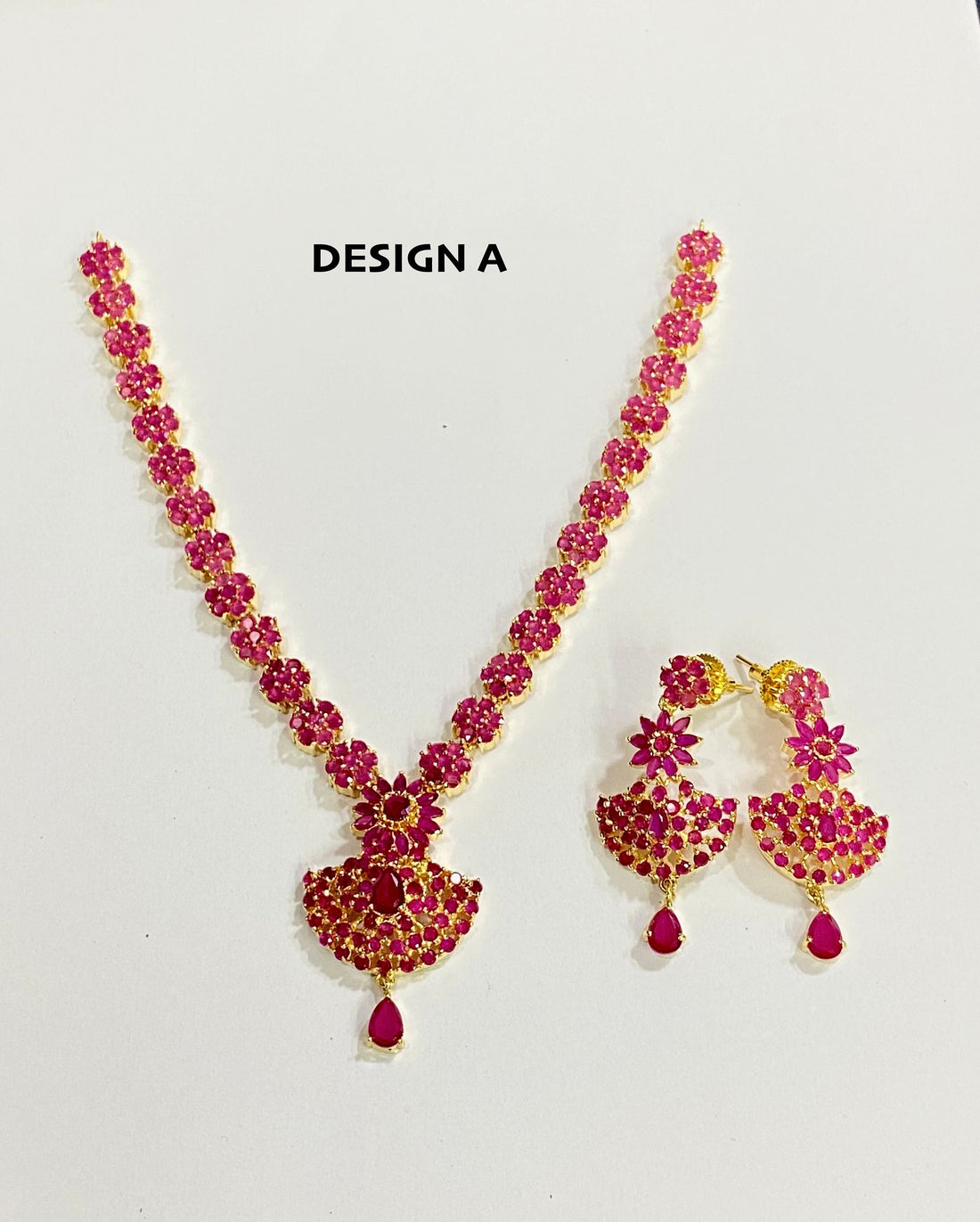 Gold Plated Premium Ruby Necklace: Indian Wedding Necklace Jewelry With Earrings — 3