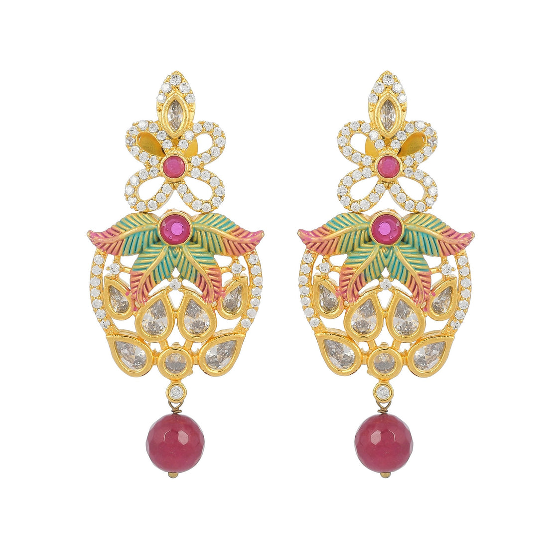 Meenakari Necklace Set | Gold Plated CZ Stone Indian Jewelry | Kundan Bridal Necklace with Earrings | Ethnic Wedding Jewelry | Gift for Her — 3