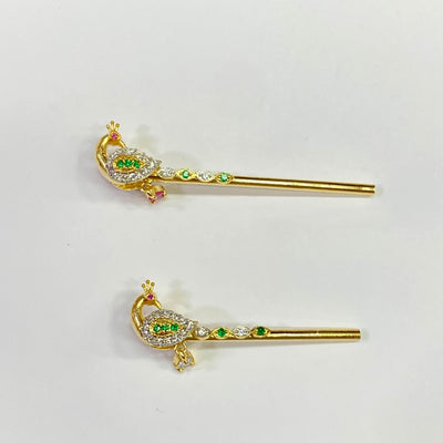 Gold Plated Krishna Flute: Peacock Bansuri, Temple Accessories