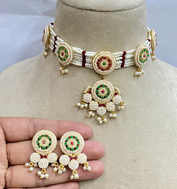Premium Pearl Indian Wedding Choker Necklace Set | Heavy Designer Bridal Ethnic Jewelry | Handmade Statement Necklace | Gift For Her