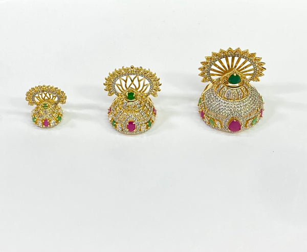 Handmade Gold Plated Krishna Mukut: CZ Ruby, Emerald & White Stones