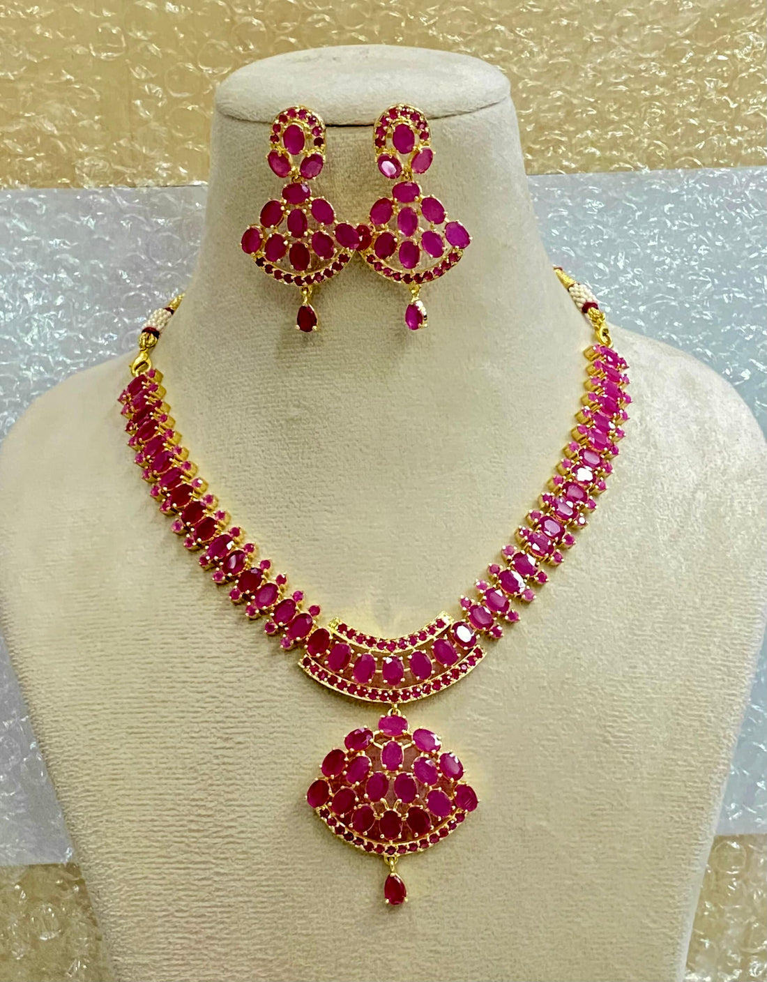Premium Ruby Necklace Jewelry, Gold Plated Necklace, South Indian Necklace, Indian Wedding Jewelry, Statement Ruby Necklace Red Jewels — 2