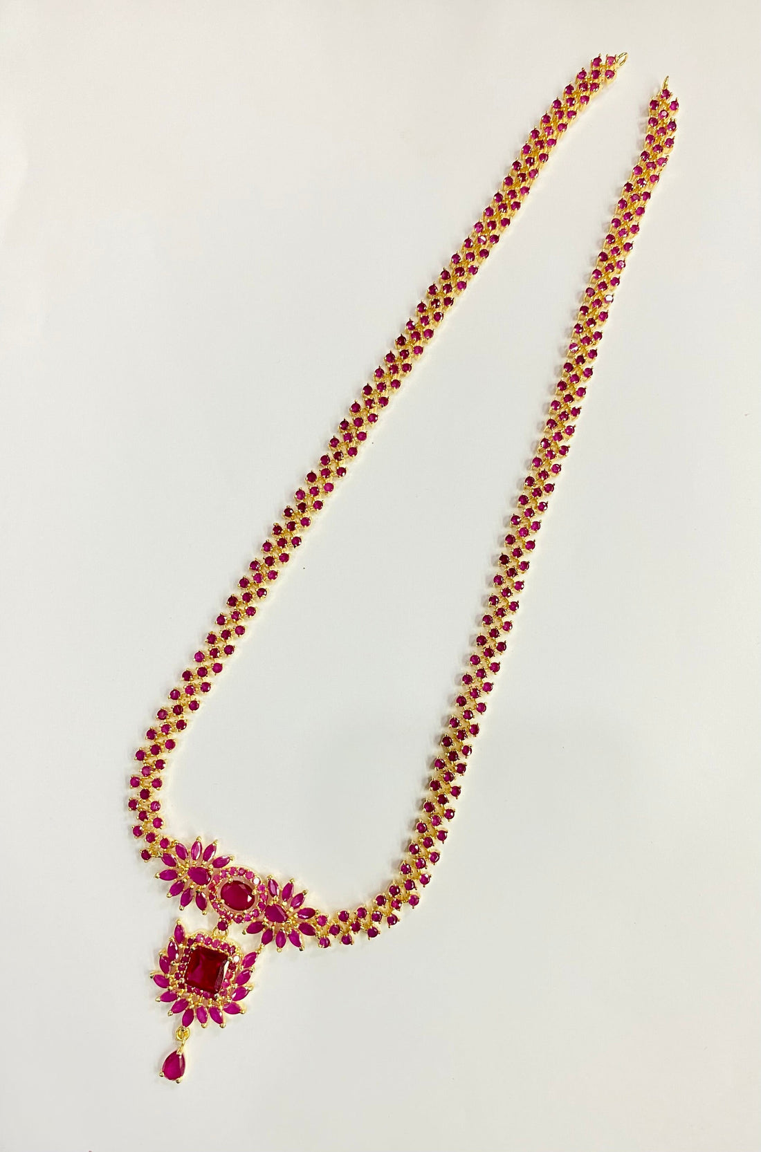 22k Gold Plated Long Ruby Weeding Necklace Set, South Indian Bride Jewelry, Ruby Long Haram — 6