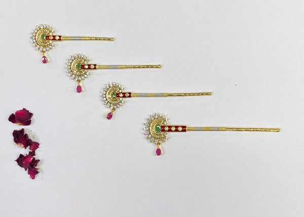 22k Gold Plated Krishna Flute CZ Stone & Peacock Design | Peacock Bansuri / flute, Krishna Murli / Bal Gopal Bansi