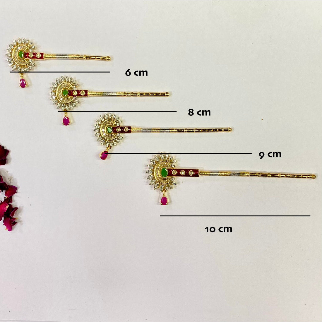 22k Gold Plated Krishna Flute CZ Stone & Peacock Design | Peacock Bansuri / flute, Krishna Murli / Bal Gopal Bansi — 2