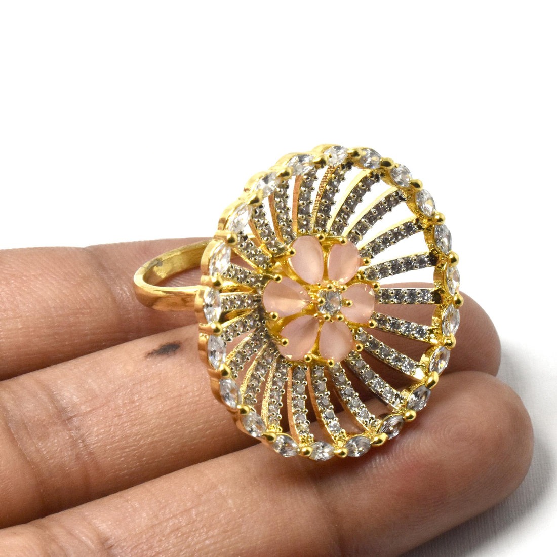 Rose Quartz Engagement Ring: Gold Plated CZ Bridal Ring — 3