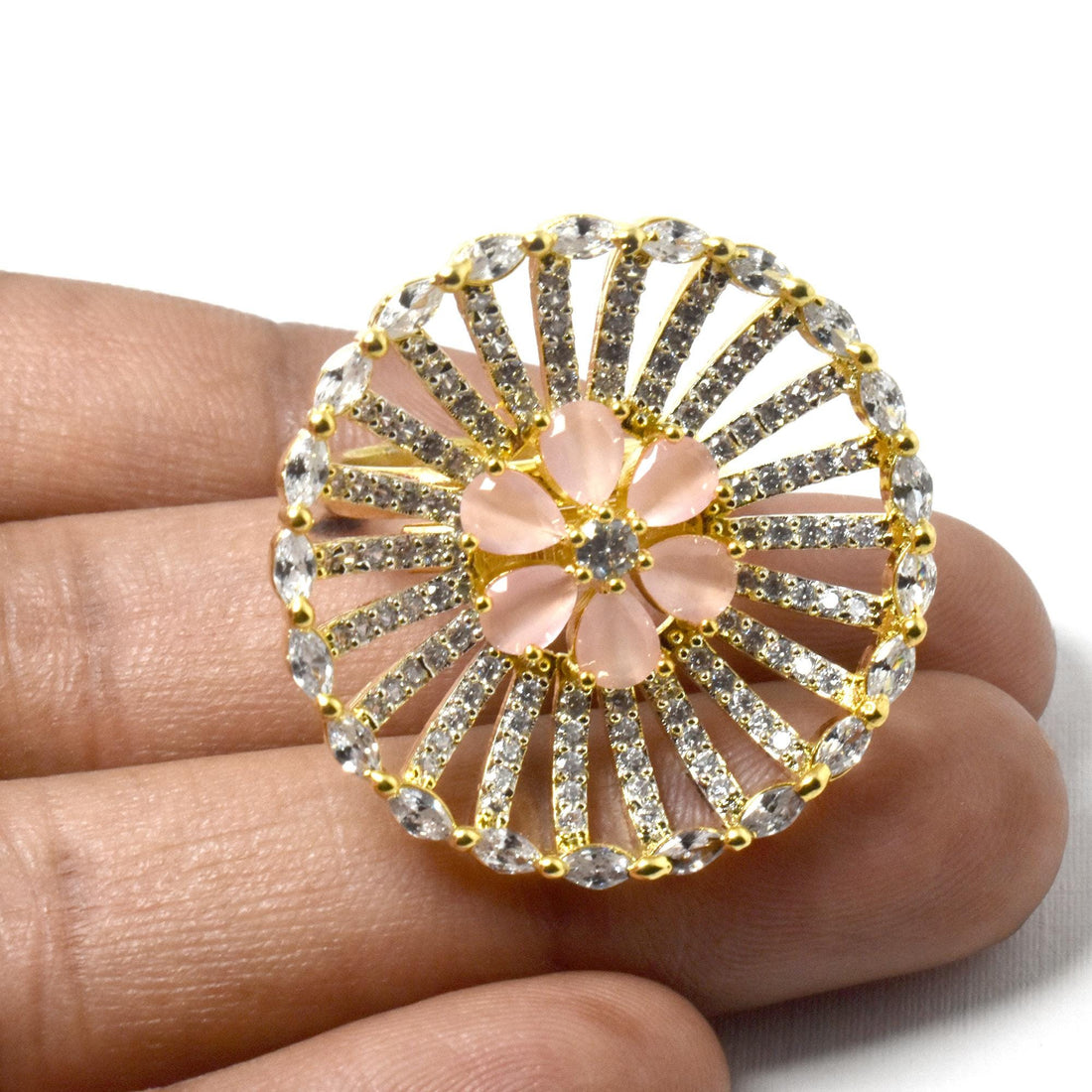 Rose Quartz Engagement Ring: Gold Plated CZ Bridal Ring — 2
