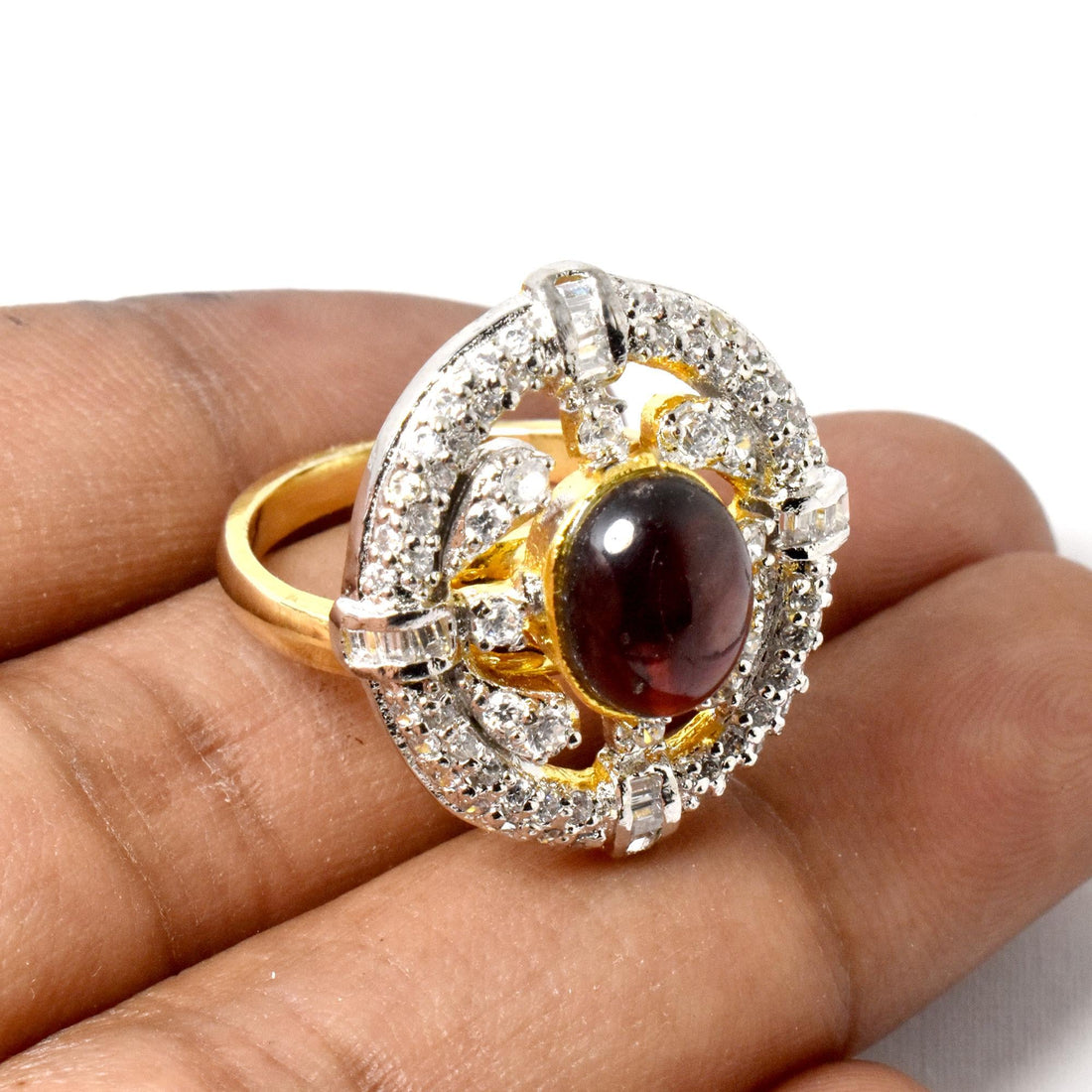 Garnet CZ Diamond Adjustable Ring | Gold Plated Statement Ring | Cocktail Ring | Bridal Ring | Engagement Ring|Party Wear Ring|Gift for Her — 1