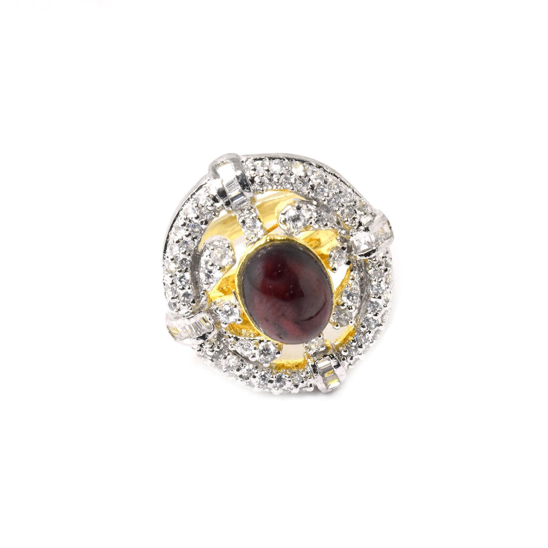 Garnet CZ Diamond Adjustable Ring | Gold Plated Statement Ring | Cocktail Ring | Bridal Ring | Engagement Ring|Party Wear Ring|Gift for Her — 7