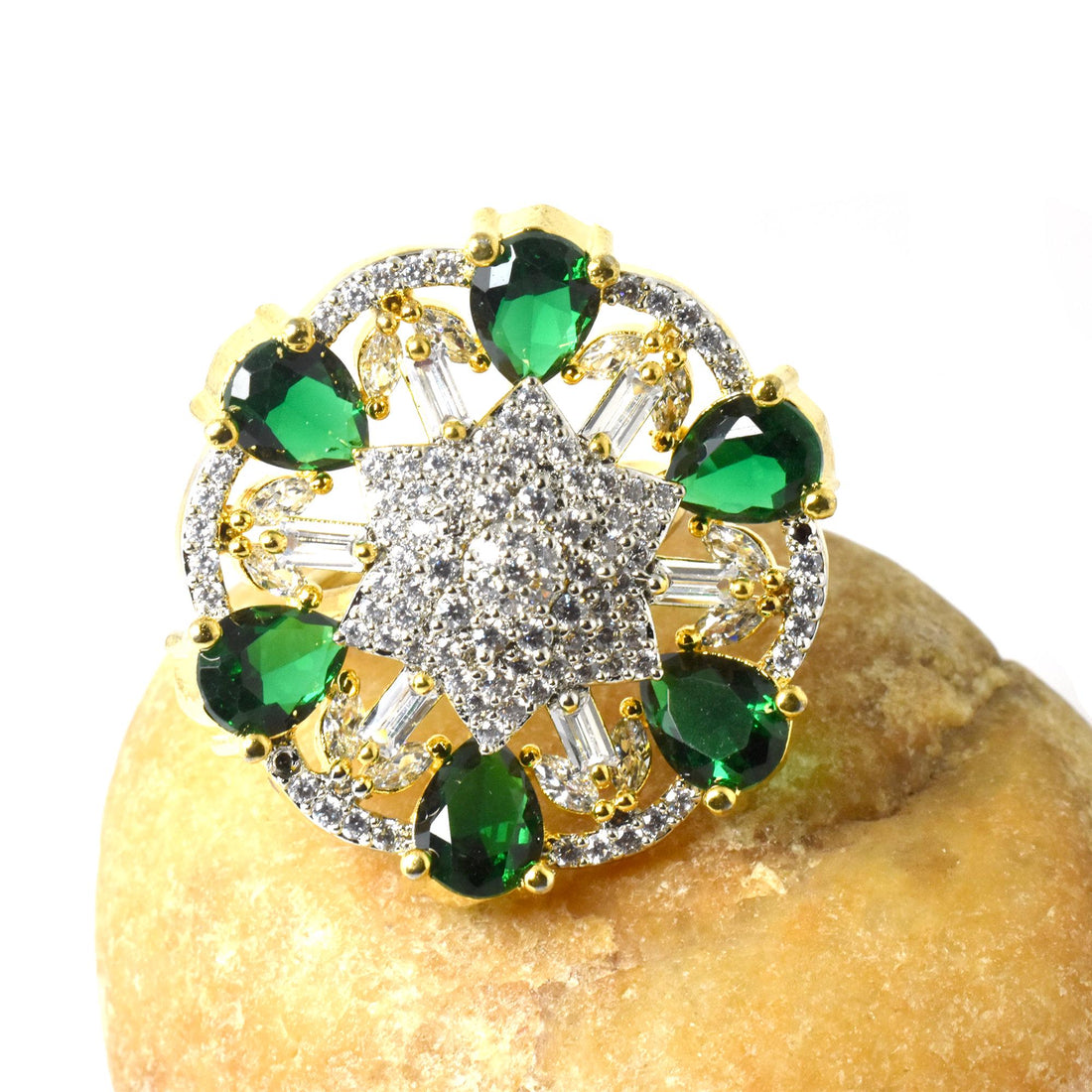 Emerald Cut CZ Diamond Cocktail Ring | Gold Plated Statement Ring | Bridal Wedding Ring | Engagement Ring | Party Wear Ring | Gift for Her — 6