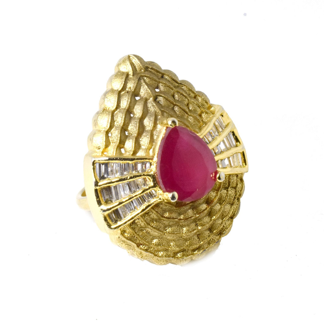 Ruby CZ Diamond Adjustable Ring | Gold Plated Statement Ring | Cocktail Ring | Bridal Ring | Wedding Ring | Engagement Ring | Gift For Her — 7