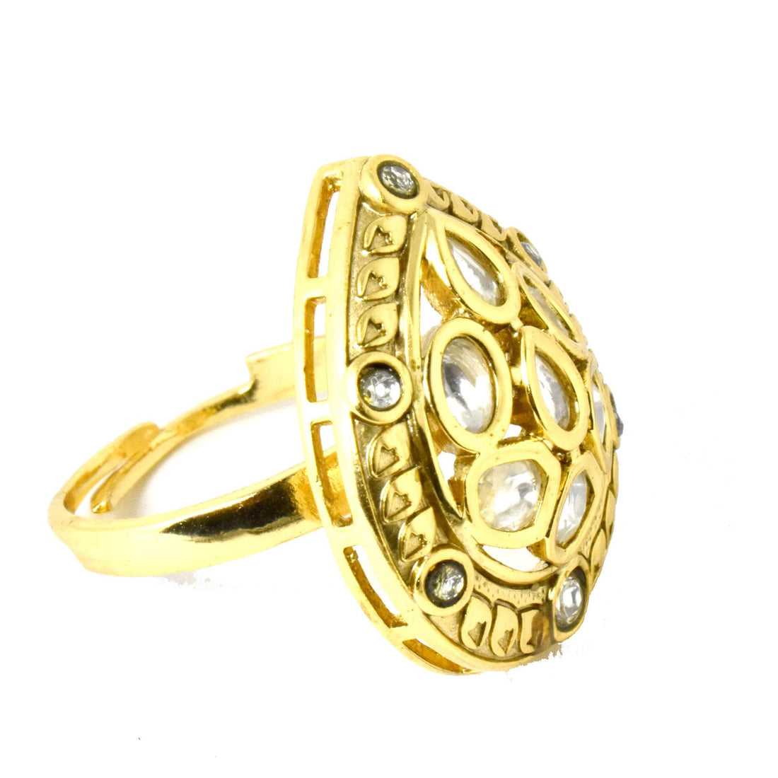 Polki CZ Diamond Ring: Yellow Gold Plated Cocktail Ring — 4