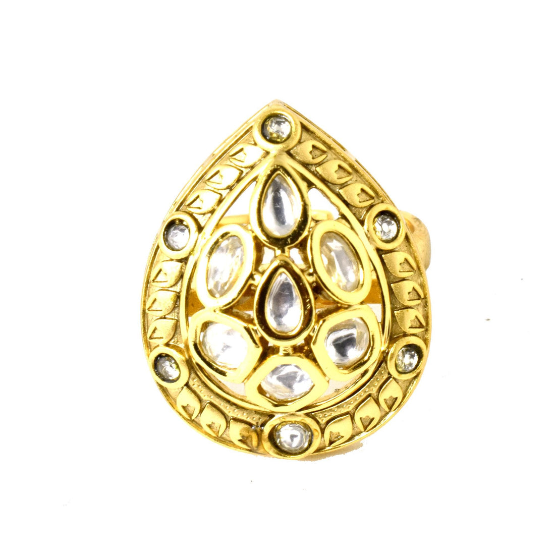 Polki CZ Diamond Ring: Yellow Gold Plated Cocktail Ring — 8