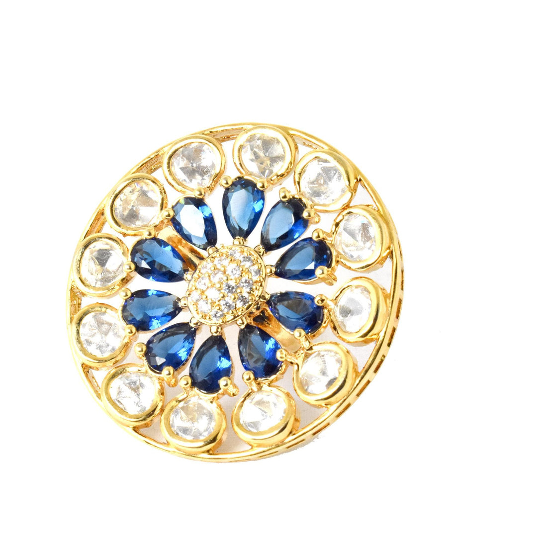 Lab Created Sapphire Ring: CZ Diamond, Yellow Gold Plated, Adjustable — 1