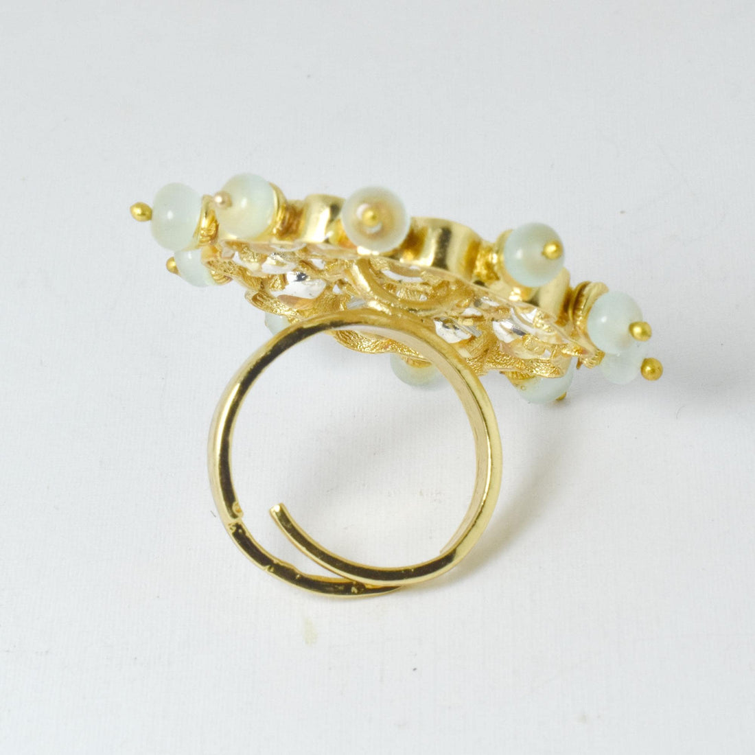 Yellow Gold Plated Polki CZ Diamond Multi Gemstone Ring | Traditional Bridal Cocktail Statement Jewelry | Engagement Ring | Gift For Women — 4