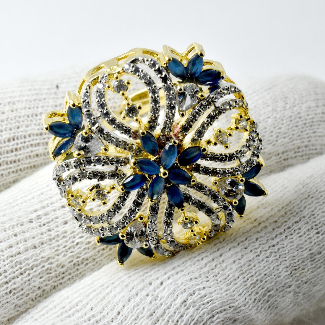 Sapphire CZ Ring | Yellow Gold Plated Diamond Ring | Engagement Ring | Wedding Ring | Traditional Ring | Statement Ring| Gift for Her — 8