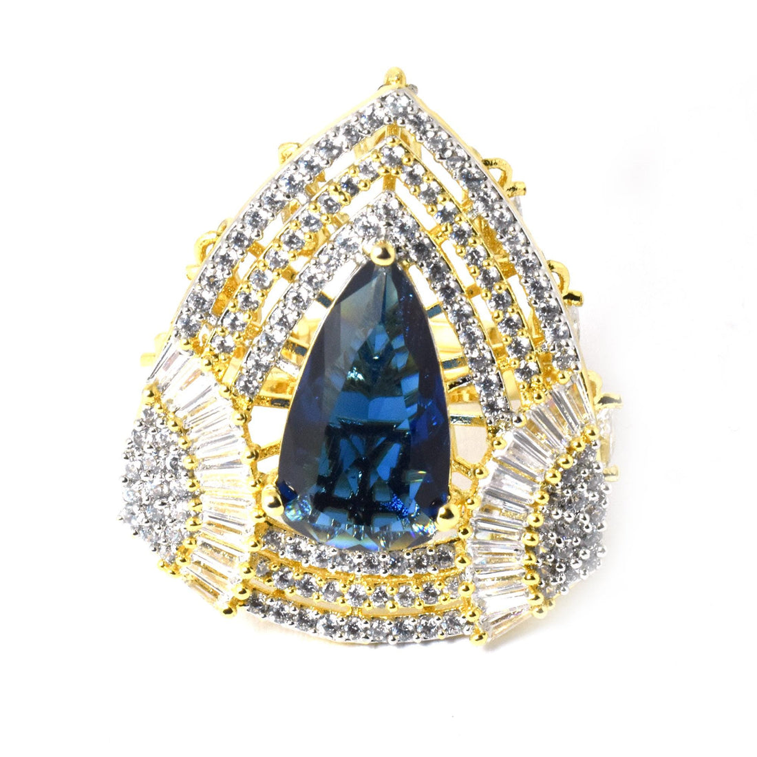 Blue Teardrop Cocktail Ring: Gold Plated Sapphire CZ Statement Ring | Gift For Her — 1
