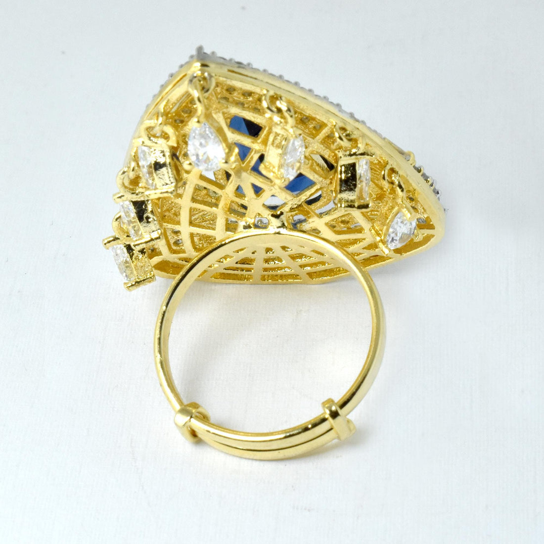 Blue Teardrop Cocktail Ring: Gold Plated Sapphire CZ Statement Ring | Gift For Her — 3