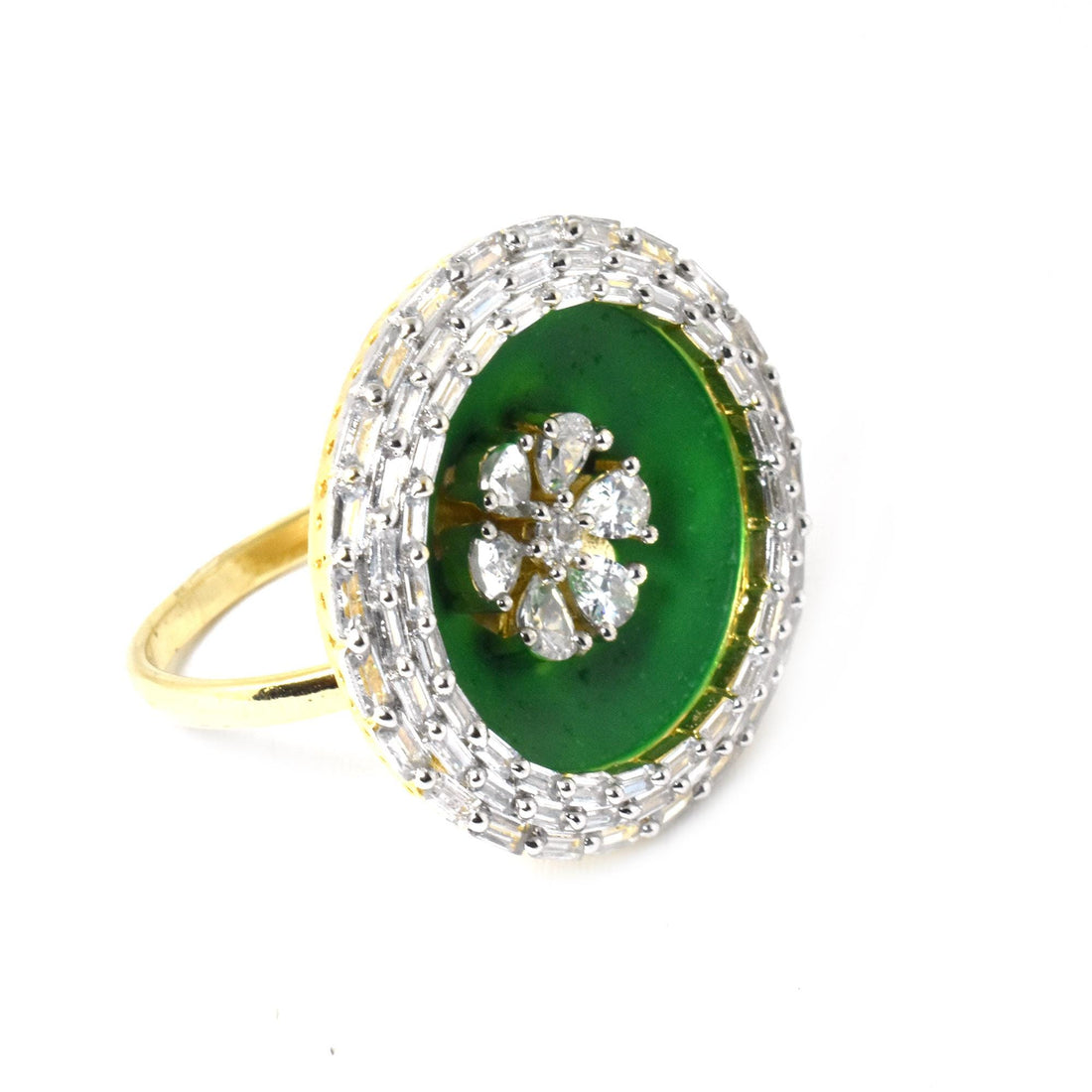 Premium Kundan Polki CZ Ring | 22K Gold Plated Traditional Indian Bridal Jewelry | Wedding Party Wear Statement Ring | Gift For Women — 3