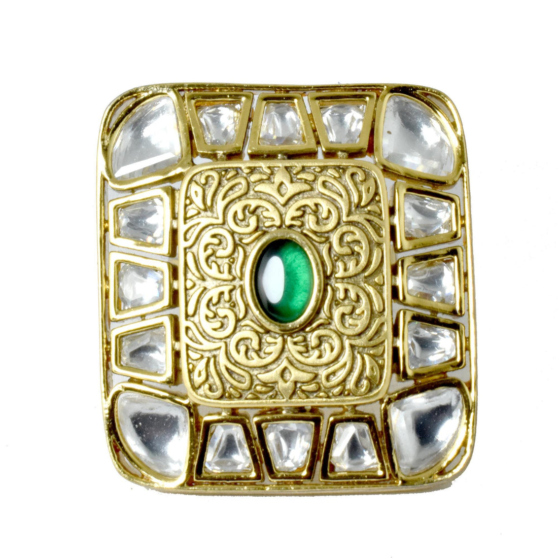 Handcrafted Green Onyx Kundan Ring | 22K Gold Plated Traditional Indian Jewelry | Bridal Ring | Wedding Ring | Cocktail Ring | Gift For Her — 3