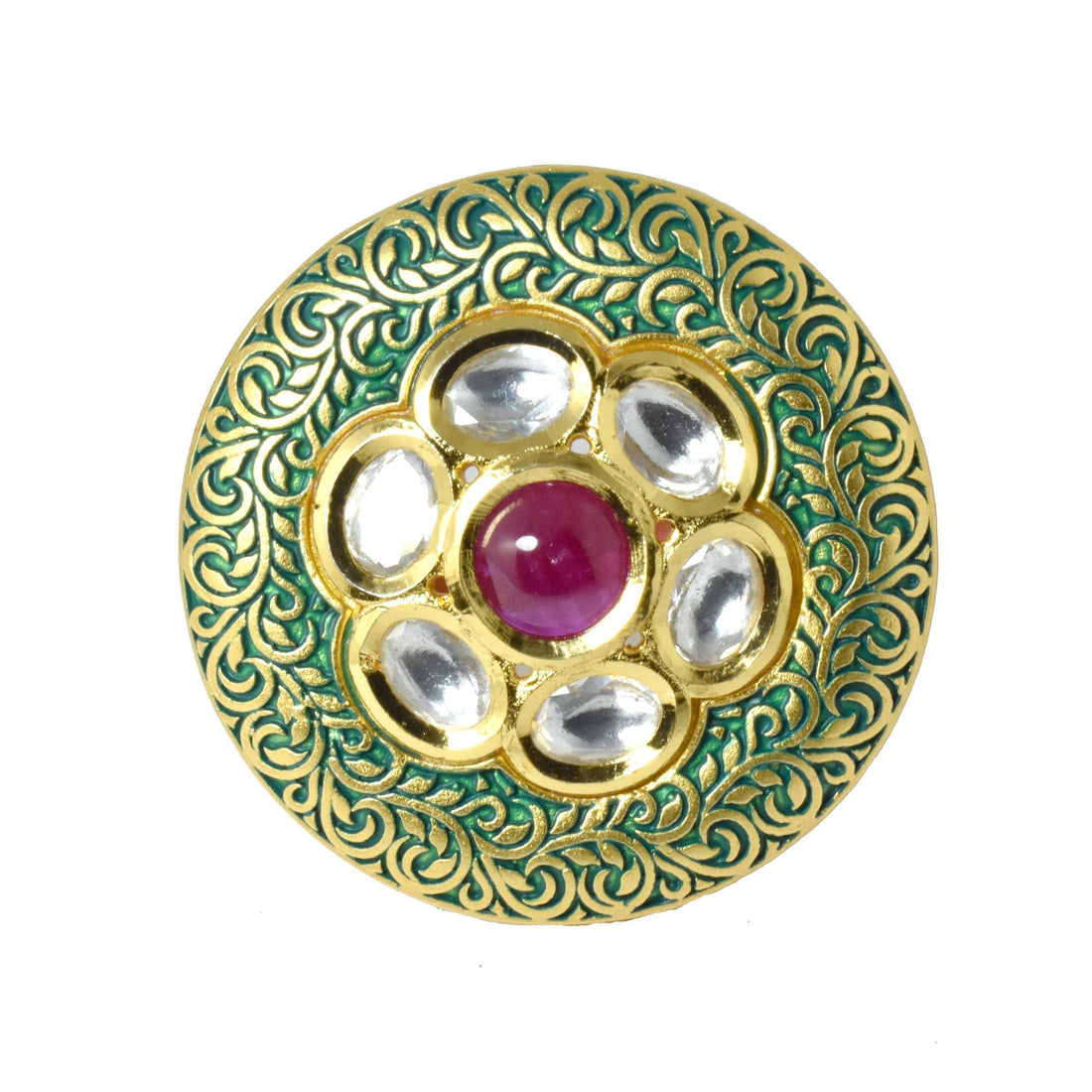 22K Gold Plated Kundan Polki CZ Ring | Indian Ethnic Bridal Statement Jewelry | Wedding Engagement Ring | Party Wear Ring | Gift For Women — 2