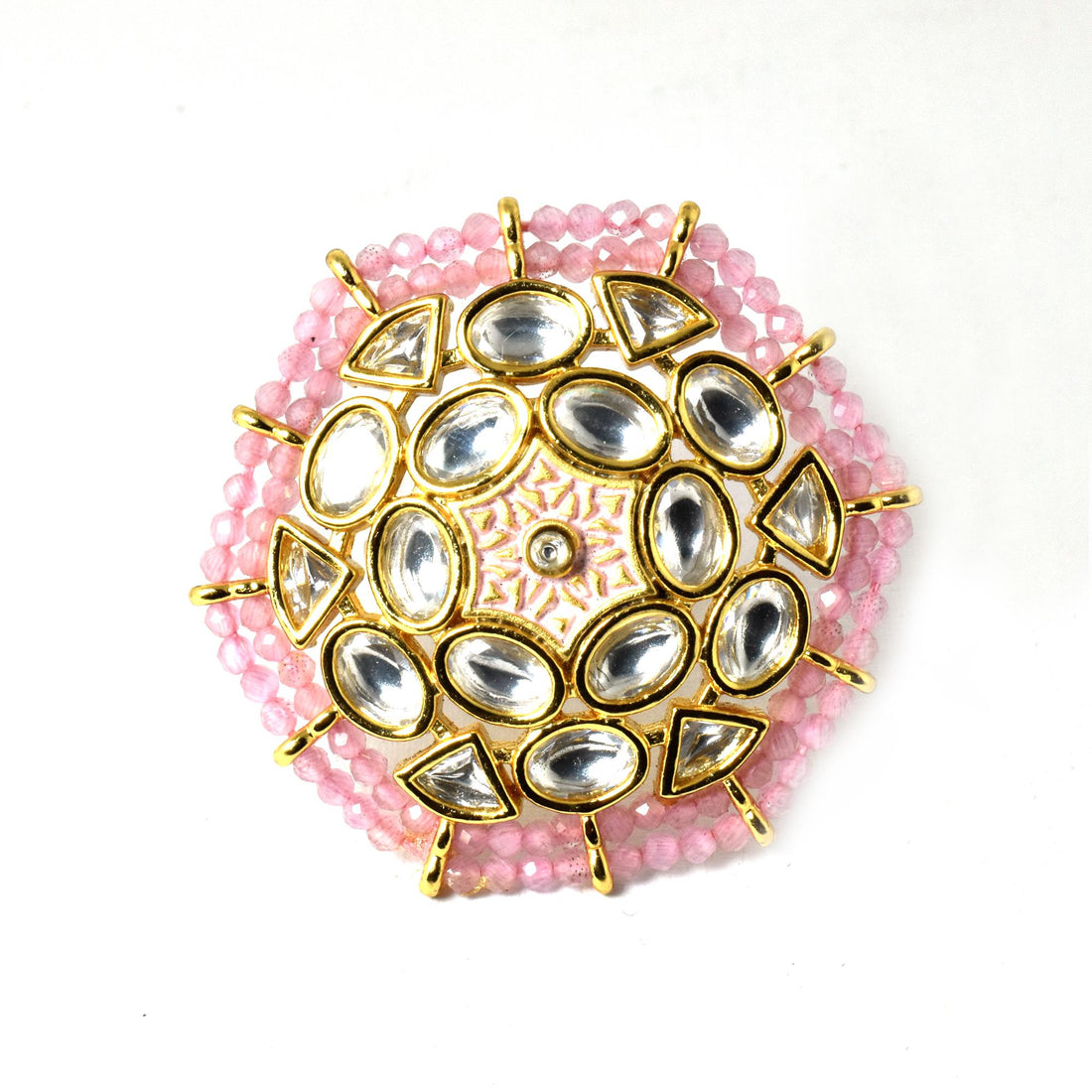 Handcrafted Pink Kundan Polki Adjustable Ring | Indian Ethnic Statement Jewelry | Traditional Bridal Cocktail Ring | Gift for Her — 7