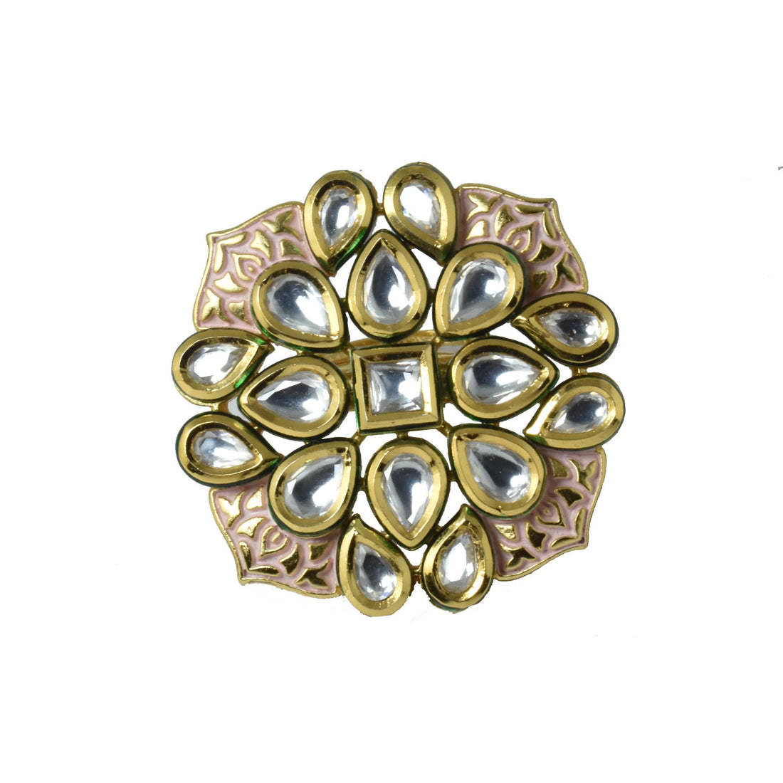 Pink Meenakari Kundan Ring Handcrafted in Brass | 22K Gold Plated Indian Ethnic Ring | Bridal Wedding Jewelry | Gift For Women — 3