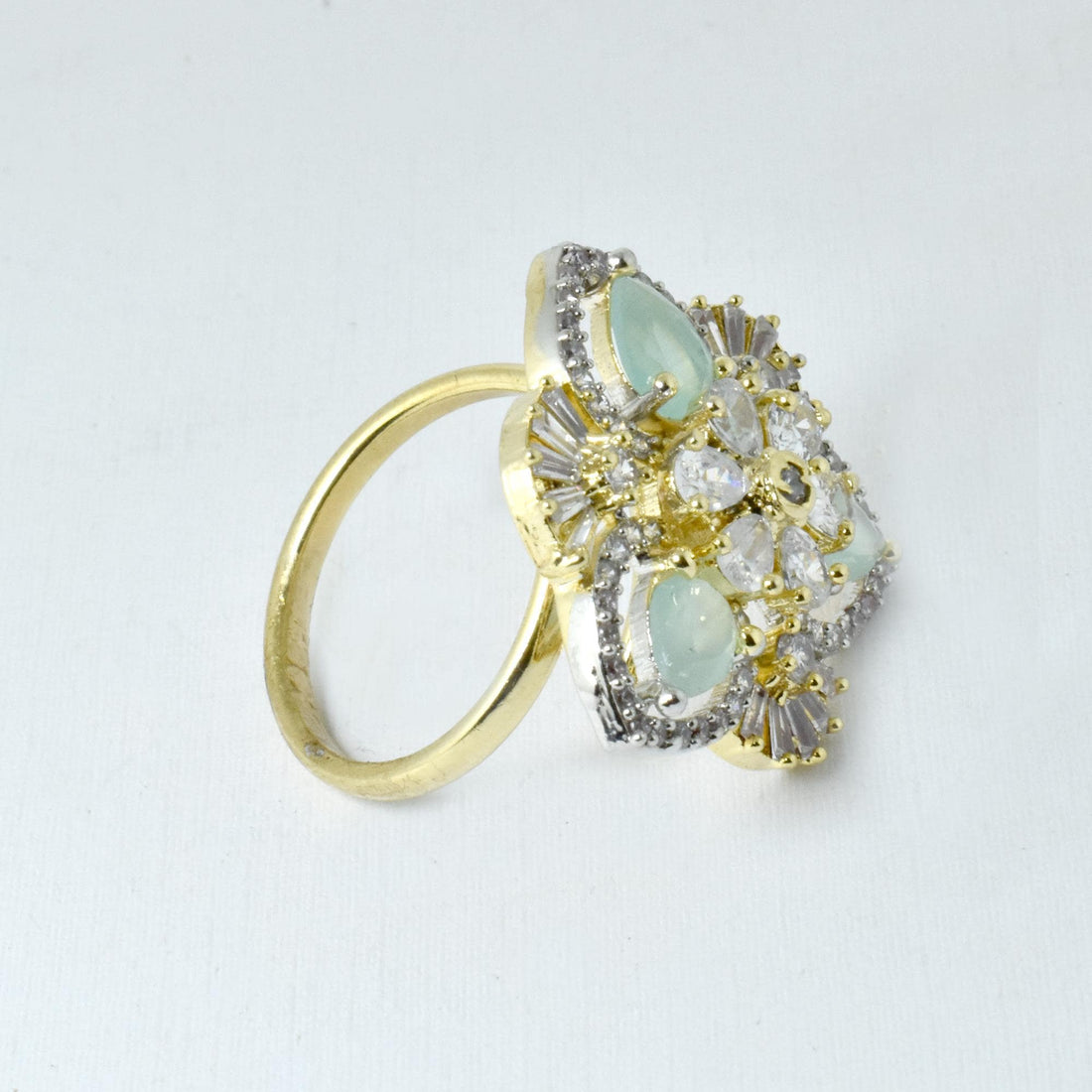 22K Gold Plated Emerald Cut CZ Diamond Ring | Bridal Cocktail Statement Ring | Traditional Party Wear Jewelry | Gift For Women — 8