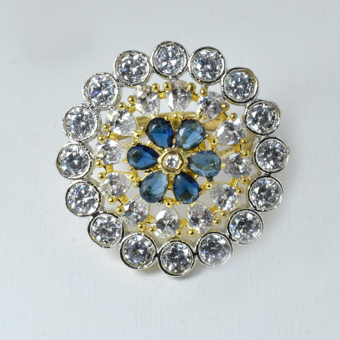 Sapphire CZ Diamond Ring: 22k Gold Plated Indian Jewelry — 2
