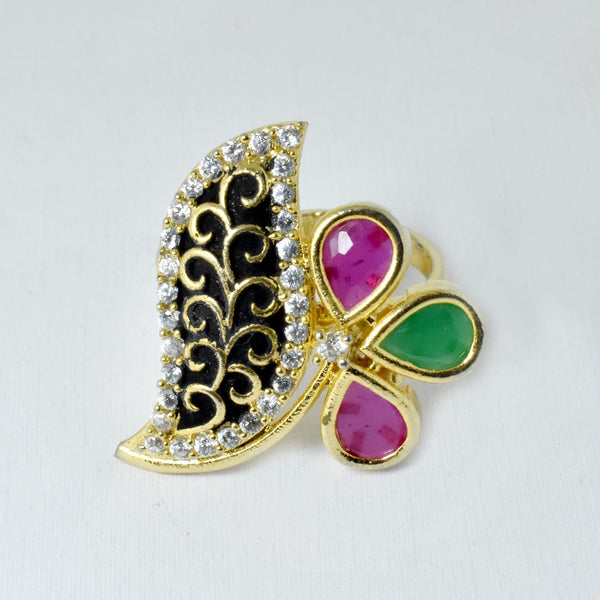 Vintage Style Ruby Emerald Ring: Gold Plated Cocktail Statement Ring