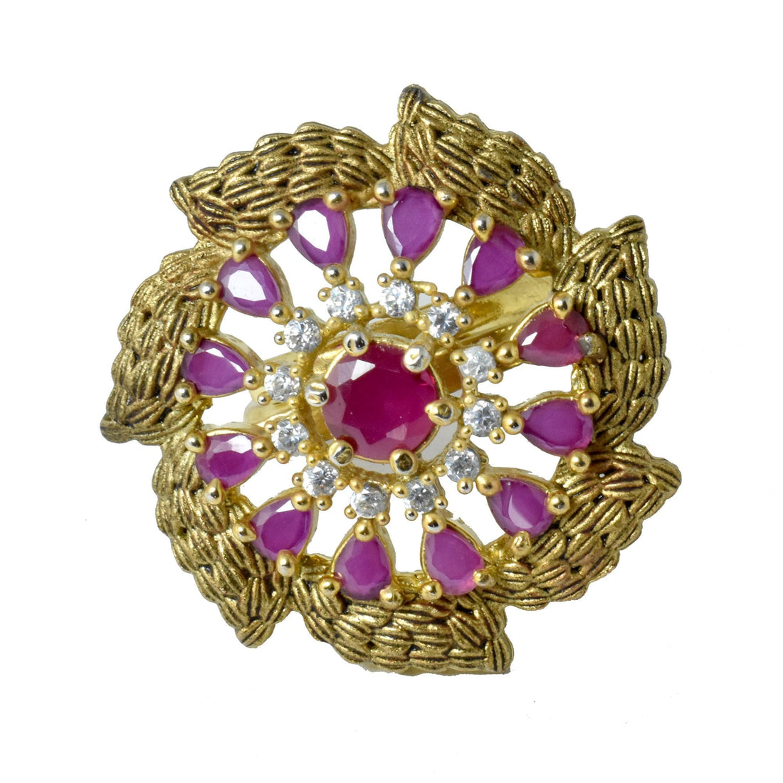 Handmade Meenakari Kundan Ring with Ruby & CZ Diamond | 22K Gold Plated Traditional Indian Statement Ring | Bridal Jewelry | Gift For Her — 3