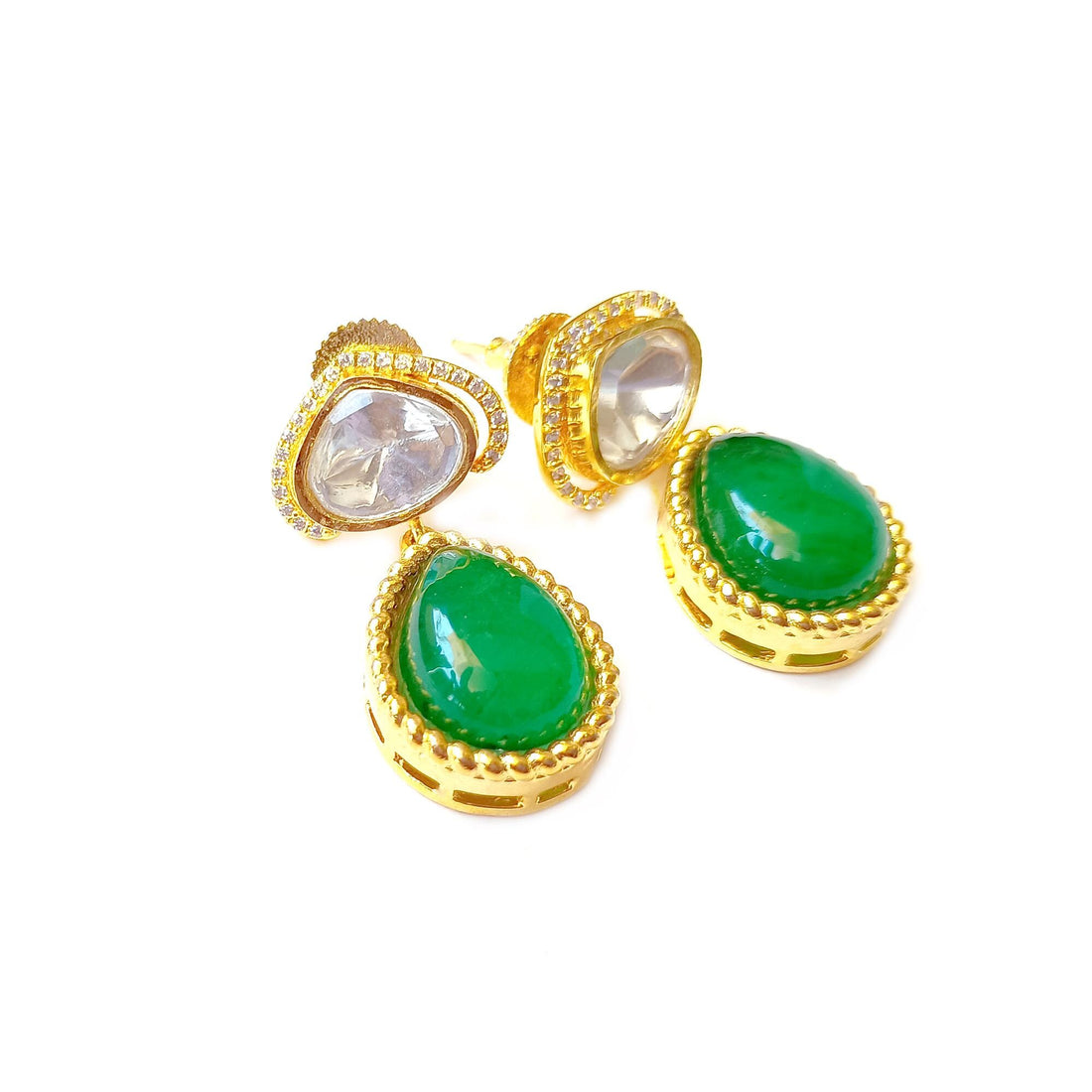 Kundan Teardrop Dangle Earrings: Gold Plated Indian Jewelry — 3