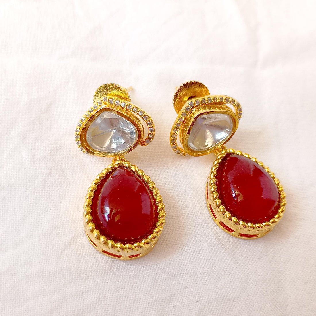 Kundan Teardrop Dangle Earrings: Gold Plated Indian Jewelry — 2