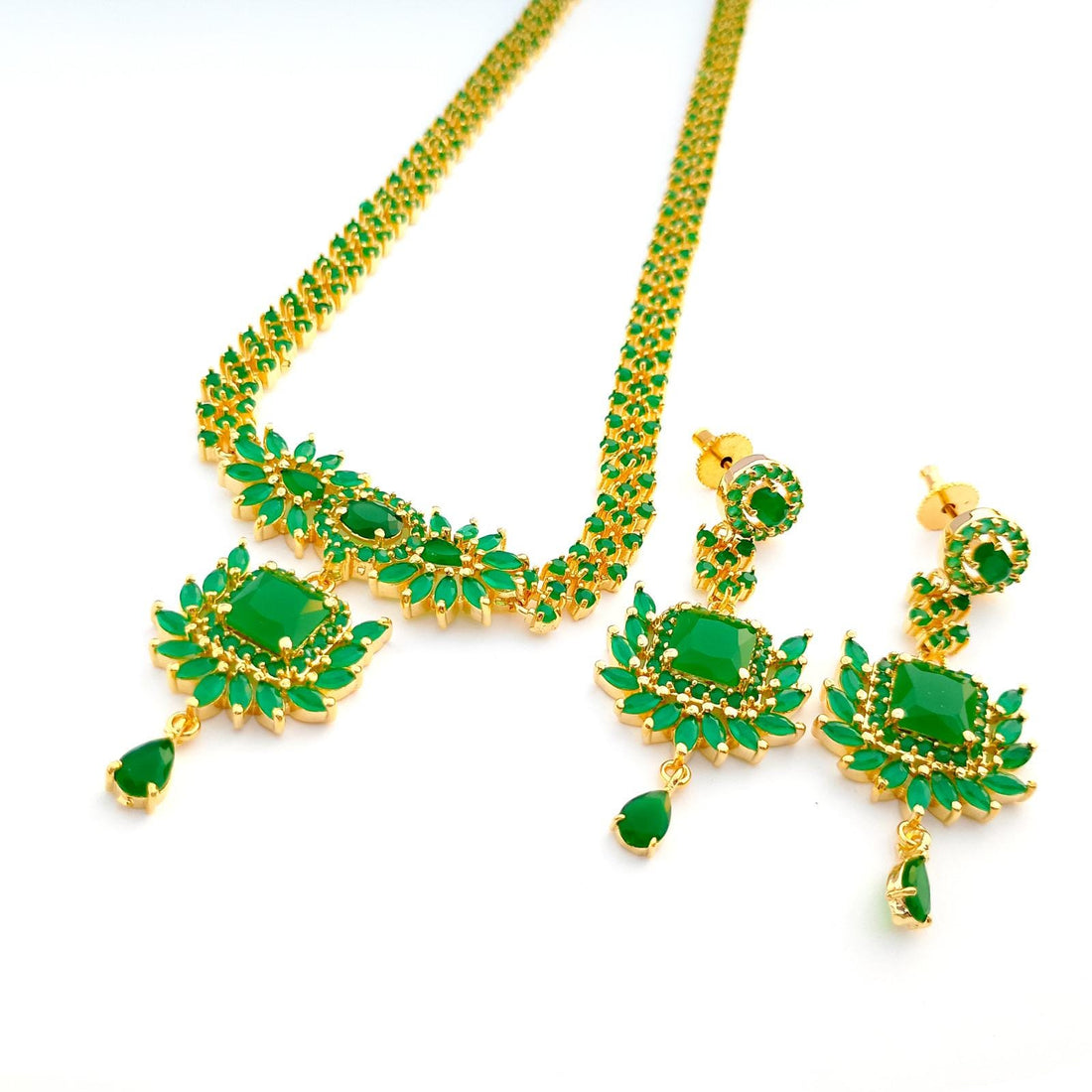 22k Gold Plated Long Ruby Weeding Necklace Set, South Indian Bride Jewelry, Ruby Long Haram — 8