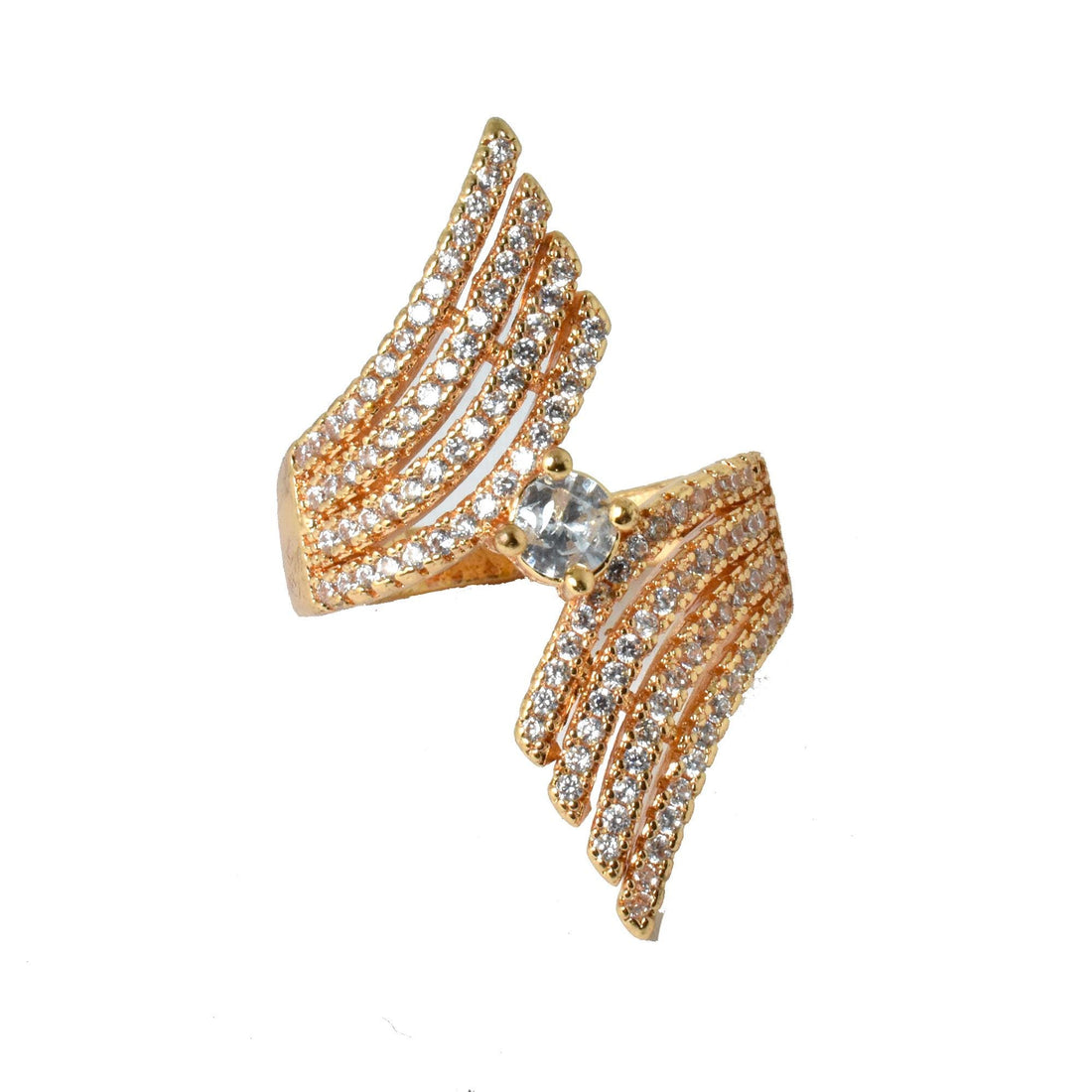 Gold Plated Leaf Design Adjustable Cocktail Ring | CZ Bridal Statement Jewelry | Festive Indian Ring | Gift For Her — 7