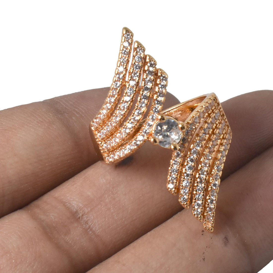 Gold Plated Leaf Design Adjustable Cocktail Ring | CZ Bridal Statement Jewelry | Festive Indian Ring | Gift For Her — 4