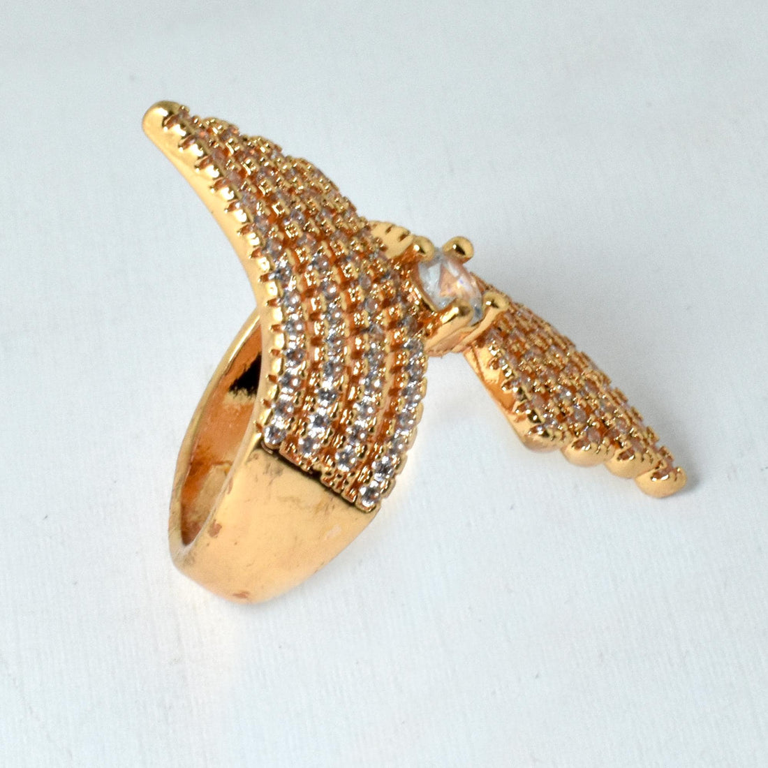 Gold Plated Leaf Design Adjustable Cocktail Ring | CZ Bridal Statement Jewelry | Festive Indian Ring | Gift For Her — 2