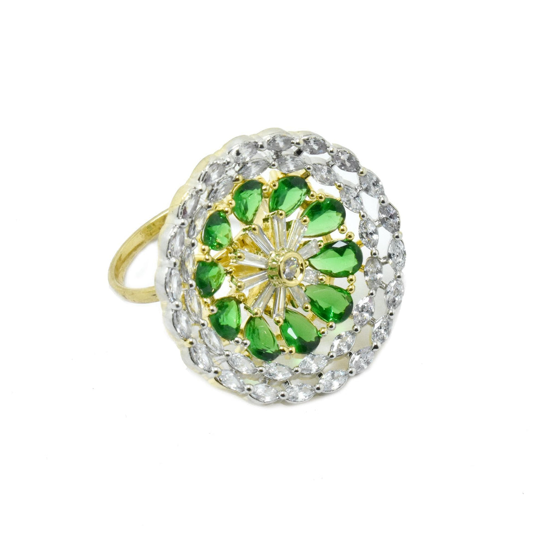 Green Tsavorite Ring | Gold Plated CZ Floral Design | Engagement Ring | Wedding Bridal Ring | Traditional Jewelry — 1