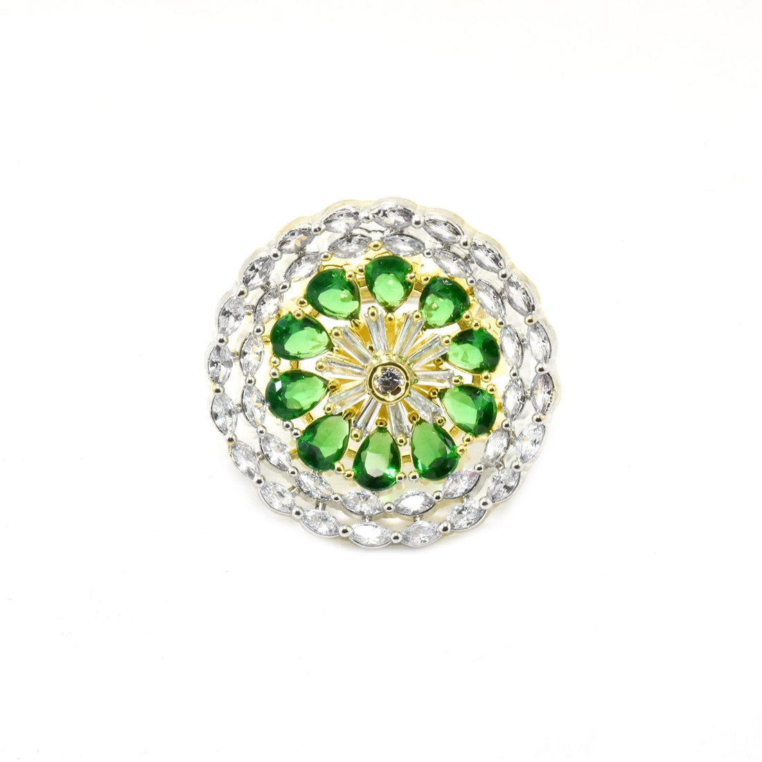Green Tsavorite Ring | Gold Plated CZ Floral Design | Engagement Ring | Wedding Bridal Ring | Traditional Jewelry — 3