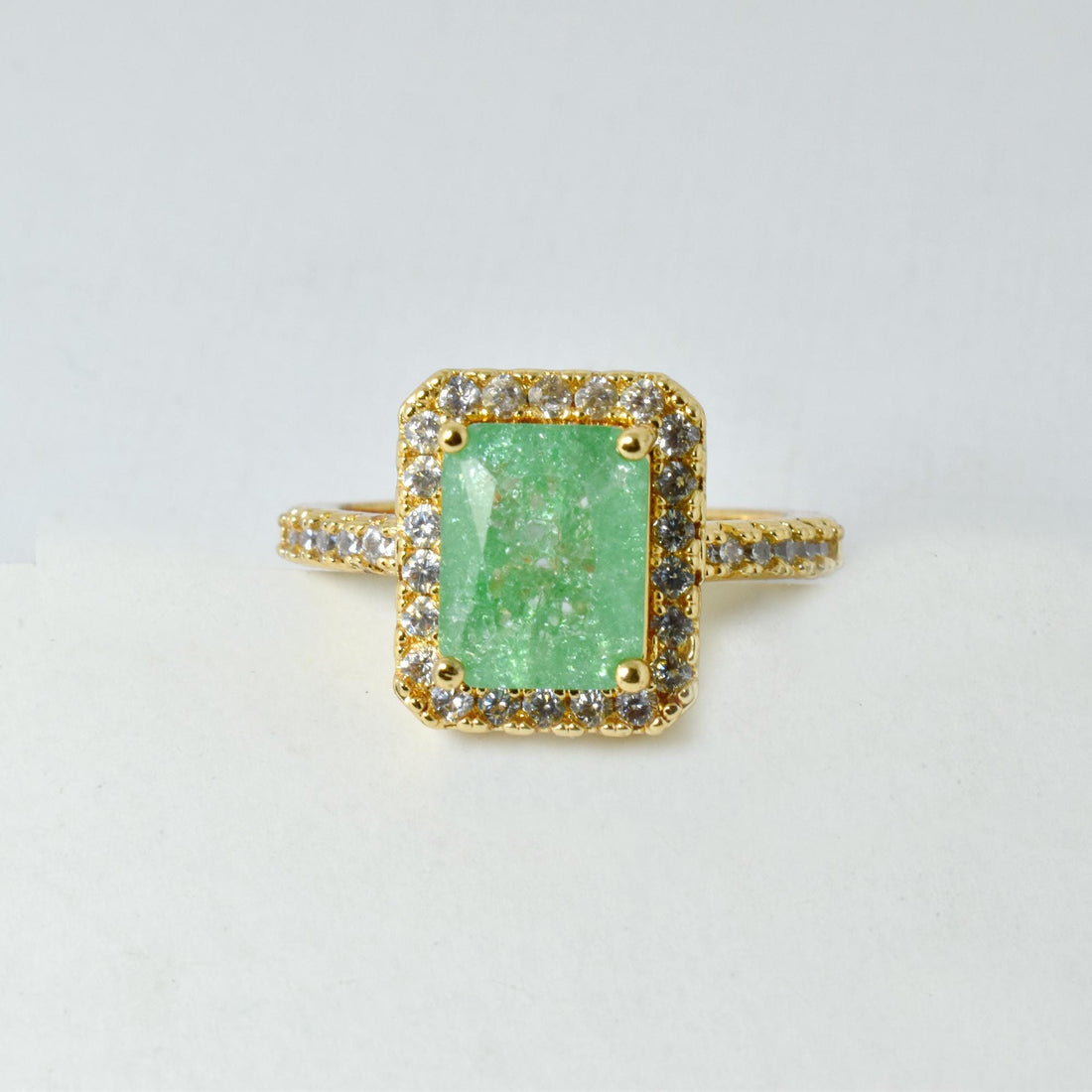 Emerald CZ Diamond Cocktail Ring | Gold Plated Statement Ring | Elegant Bridal Party Wear Ring | Designer Fashion Jewelry Gift for Her — 1