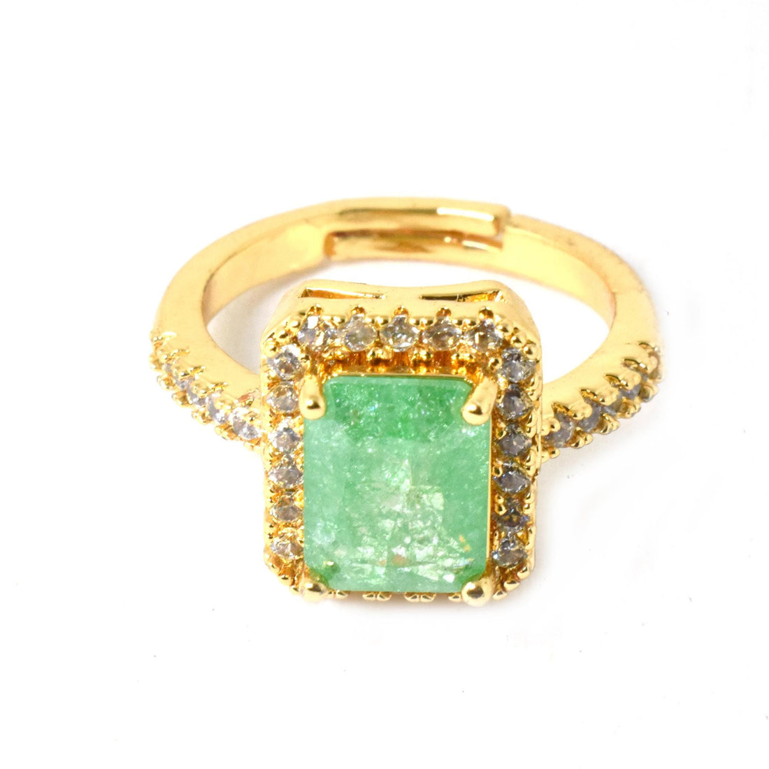 Emerald CZ Diamond Cocktail Ring | Gold Plated Statement Ring | Elegant Bridal Party Wear Ring | Designer Fashion Jewelry Gift for Her — 7