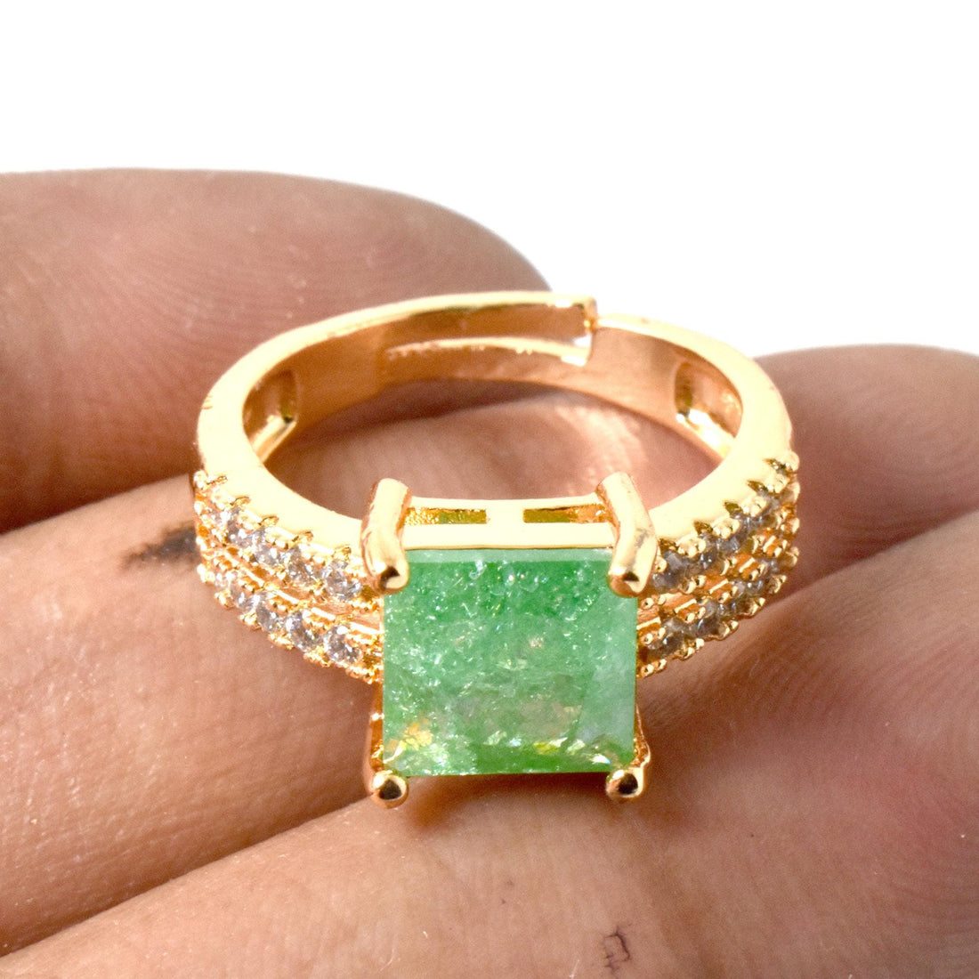 Rose Gold Plated Green Quartz CZ Diamond Ring | Cocktail Statement Ring | Bridal Wedding Engagement Ring | Gift for Her — 5