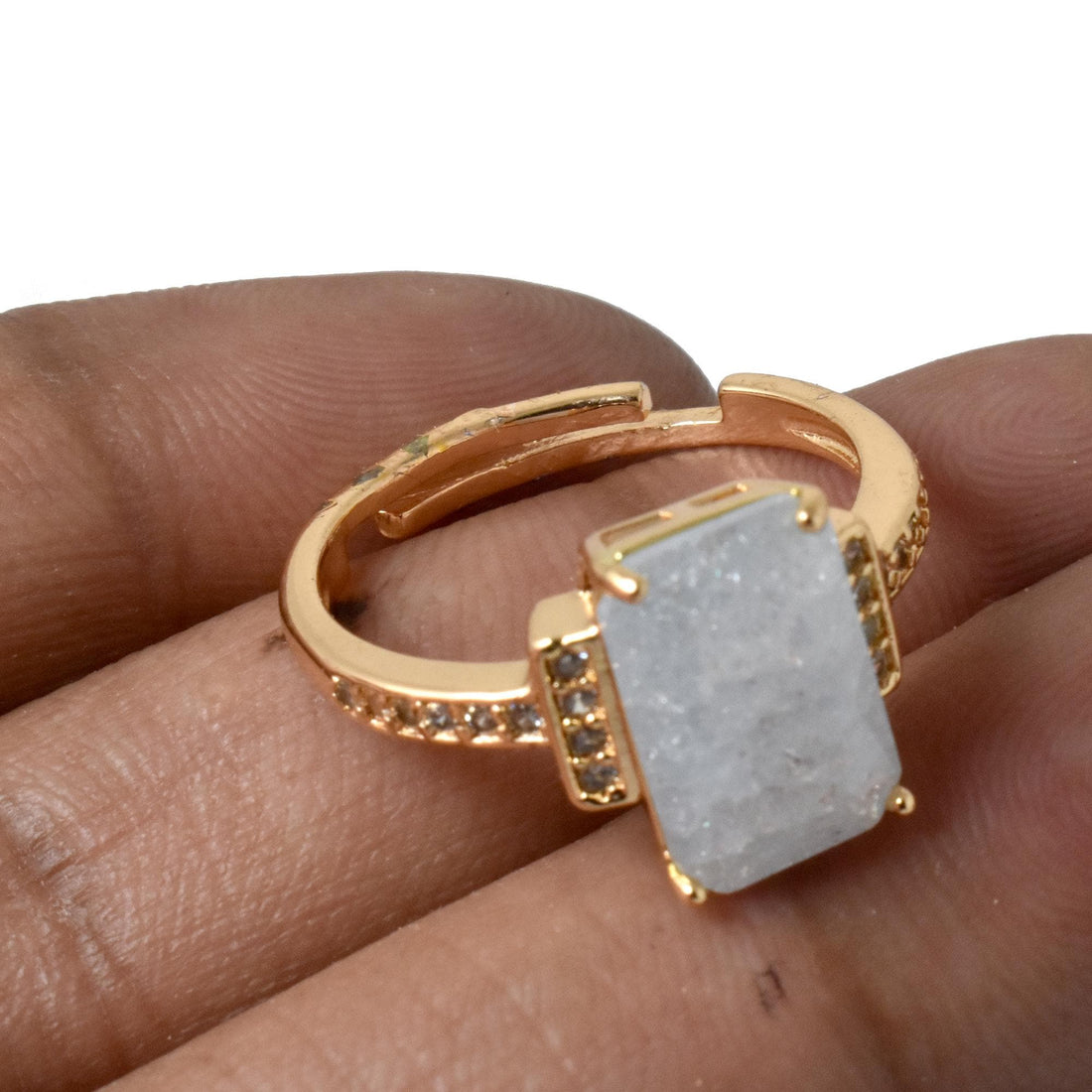 Cushion Moonstone CZ Diamond Ring | Gold Plated Indian Jewelry | Cocktail Statement Ring | Bridal Wedding Engagement Ring | Gift for Her — 8