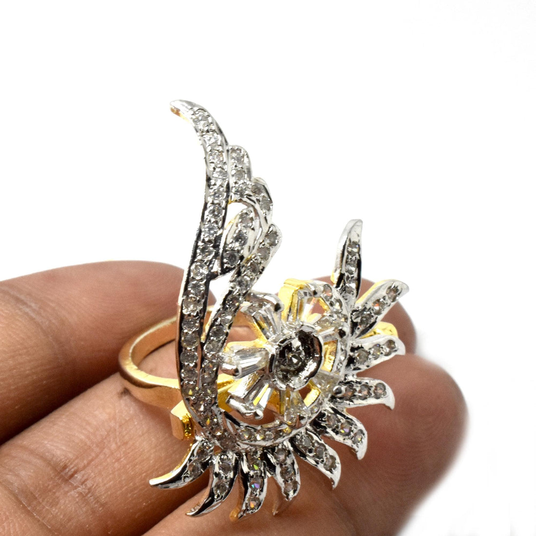 Gold Plated CZ Diamond Statement Ring: Handmade Cocktail Jewelry — 5