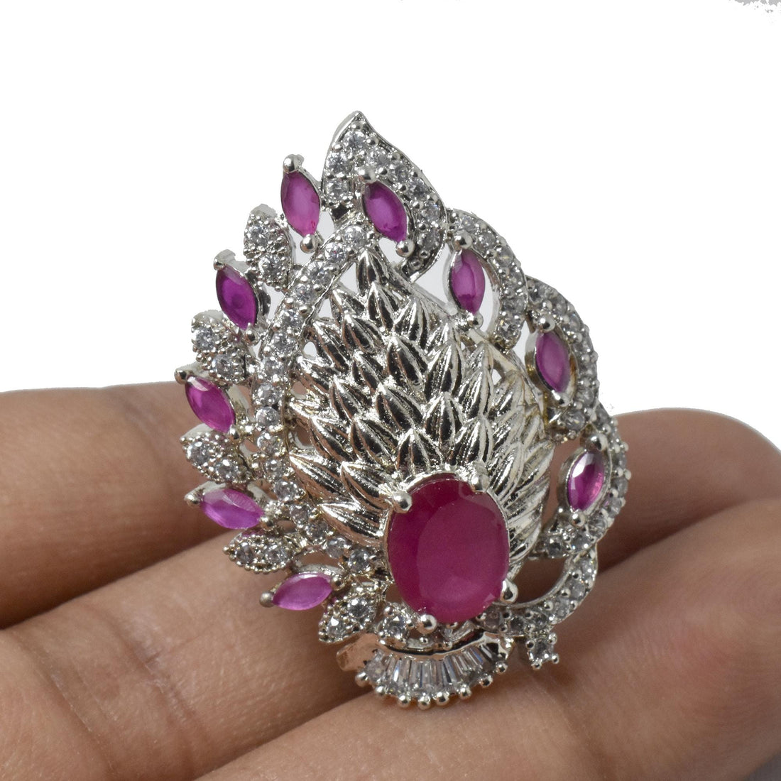 Ruby CZ Diamond Ring | White Gold Plated Ring | Bridal Ring | Wedding Ring | Engagement Ring | Elegant Party Wear Jewelry | Gift for Her — 4