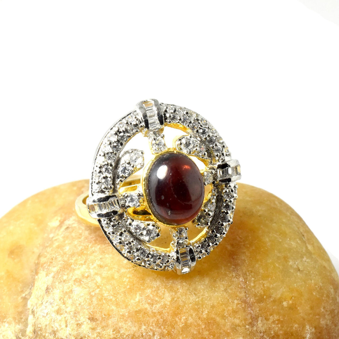 Garnet CZ Diamond Adjustable Ring | Gold Plated Statement Ring | Cocktail Ring | Bridal Ring | Engagement Ring|Party Wear Ring|Gift for Her — 6