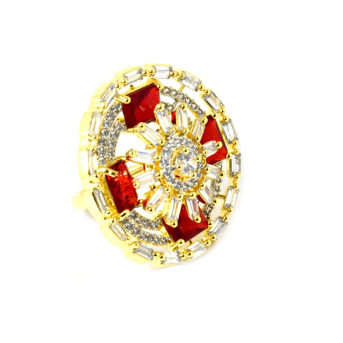 Ruby Cut & CZ Diamond Ring: 22k Gold Plated Adjustable Statement Ring — 3